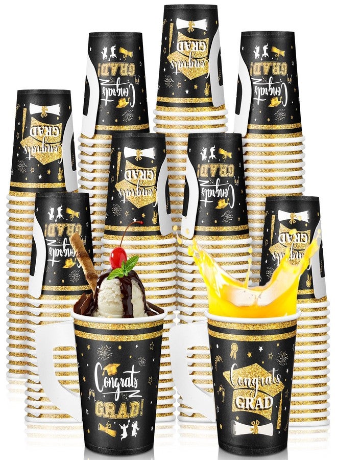 ماكس تشيك مجموعة ماكس تشيك من 75 قطعة من زينة التخرج، أكواب ورقية للآيس كريم سعة 7 أونصات بمقابض، تهانينا للخريجين، أكواب مشروبات باردة للاستخدام مرة واحدة من دفعة 2025، أكواب شوكولاتة باردة، شاي، قهوة، لوازم حفلات العطلات (أسود) - Image 1